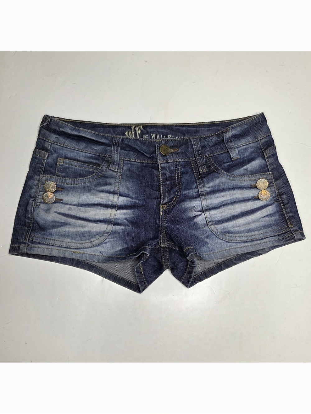 Wallflower Low Rise Blue Faded Low Rise Denim Micro Shorts Size 7 Y2K Festival